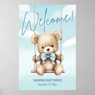Blue Teddy Bear Baby Shower Poster
