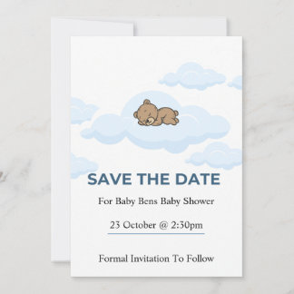 Blue Teddy Bear Baby Shower Save the Date Card