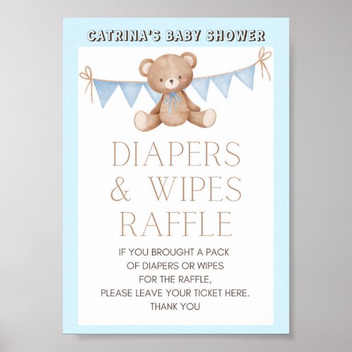 Blue Teddy Bear Baby Shower Sign