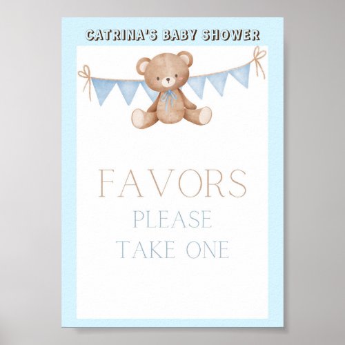 Blue Teddy Bear Baby Shower Sign