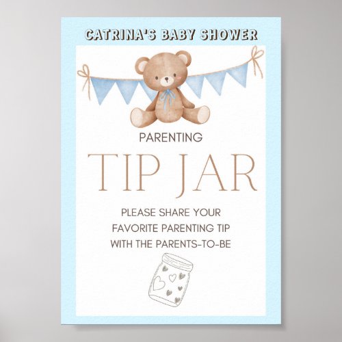 Blue Teddy Bear Baby Shower Sign