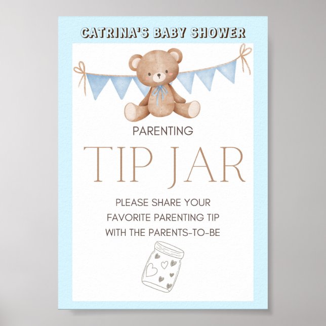 Blue Teddy Bear Baby Shower Sign (Front)