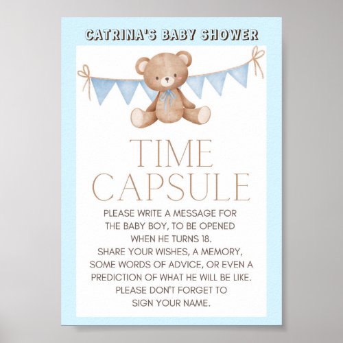 Blue Teddy Bear Baby Shower Sign