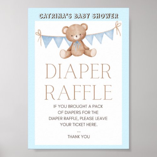 Blue Teddy Bear Baby Shower Sign