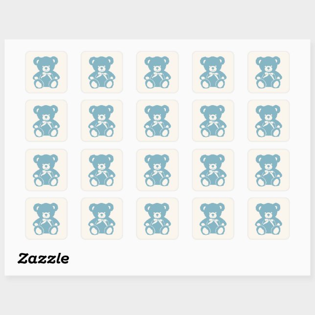 blue teddy bear baby shower  square sticker (Sheet)
