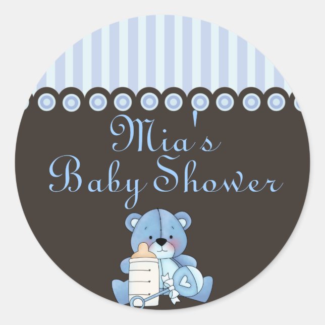 Blue Teddy Bear Baby Shower Sticker (Front)