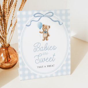 Blue Teddy Bear Baby Shower Sweets Table Pedestal Sign
