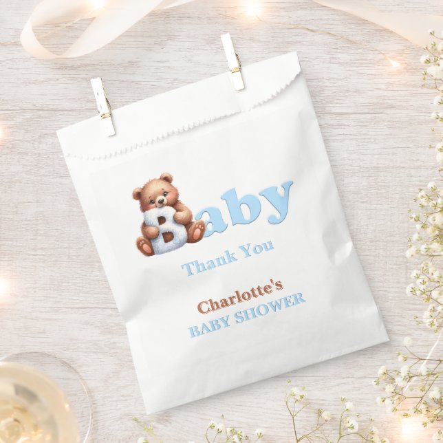 Blue Teddy Bear Baby Shower Thank You Favor Bag (Clipped)