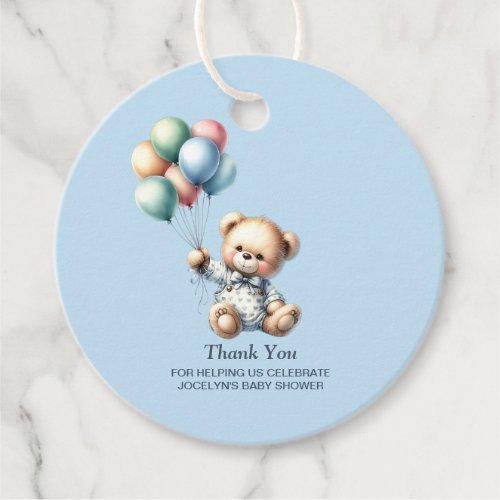 Blue Teddy Bear Baby Shower Thank You Favor Tags