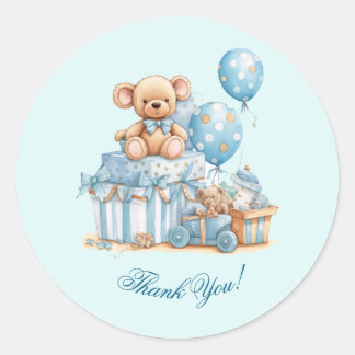 Blue Teddy Bear Baby Shower Thank You Sticker