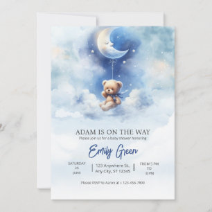 Blue Teddy Bear Baby Shower We Can Bearly Wait Boy Invitation