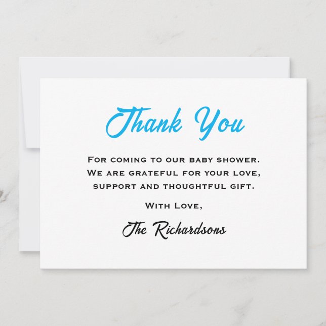 Blue Teddy Bear Baby Shower We Can Bearly Wait Thank You Card (Front)