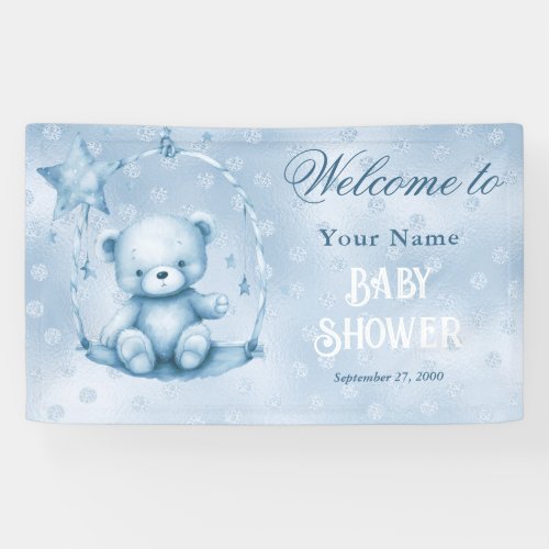 Blue Teddy Bear Baby Shower Welcome Banner