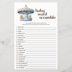 Blue Teddy Bear Baby Shower Word Scramble Game