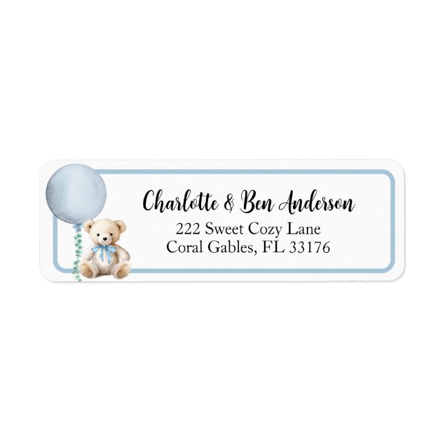 Blue Teddy Bear Balloon Address Label (Front)
