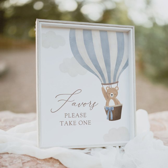 Blue Teddy Bear Balloon Baby Shower Favors Sign (Creator Uploaded)
