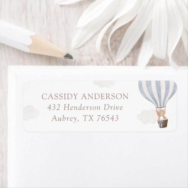 Blue Teddy Bear Balloon Baby Shower Return Address Label (Insitu)