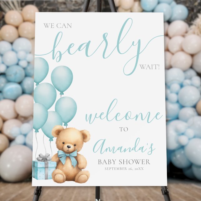Blue Teddy Bear Balloon Baby Shower Welcome Foam Board (Blue Teddy Bear Balloon Baby Shower Welcome Foam Board )
