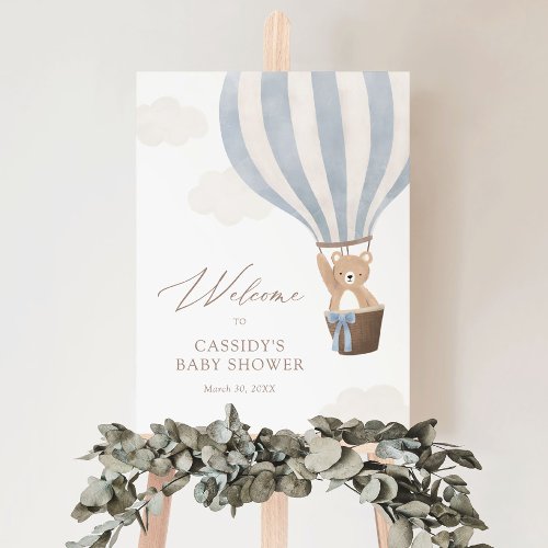 Blue Teddy Bear Balloon Baby Shower Welcome Sign