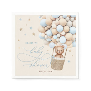 Blue Teddy Bear Balloon Bearly Wait Baby Shower Napkins