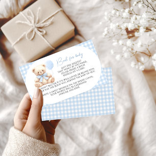 Blue Teddy Bear Balloon Book for Baby Boy Shower Enclosure Card