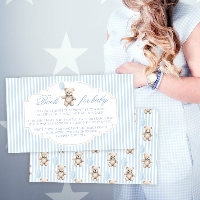 Blue teddy bear balloon book for baby boy shower enclosure card (Creator Uploaded)