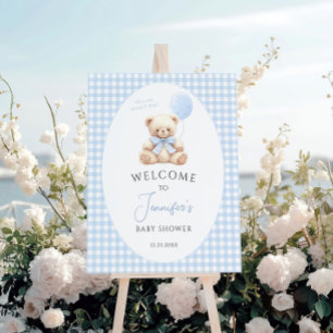 Blue Teddy Bear Balloon Bow Baby Shower Welcome Foam Board