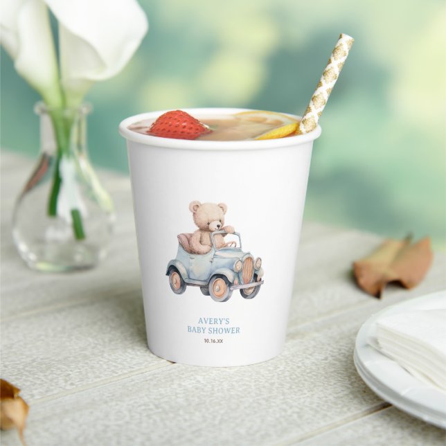 Blue Teddy Bear Balloon Boy Baby Shower Paper Cups (Insitu)