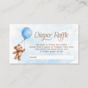 Blue Teddy Bear Balloon Diaper Raffle Ticket Enclosure Card