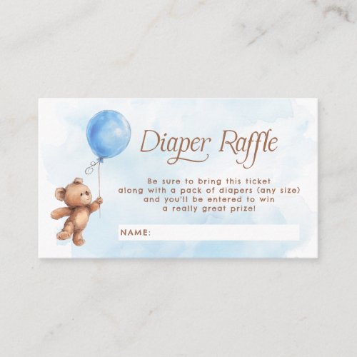 Blue Teddy Bear Balloon Diaper Raffle Ticket Enclosure Card