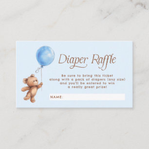Blue Teddy Bear Balloon Diaper Raffle Ticket Enclosure Card