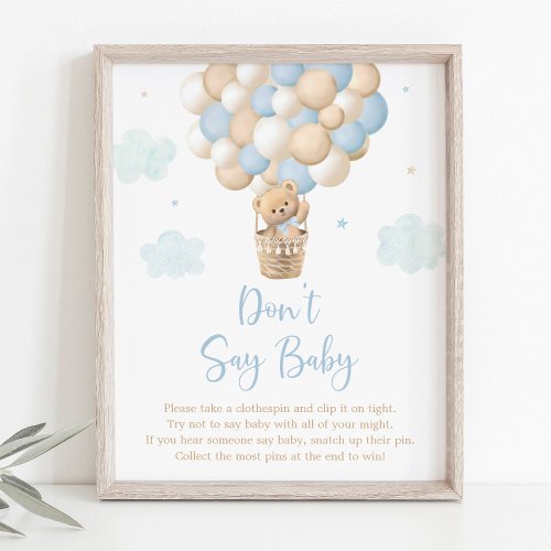 Blue Teddy Bear Balloon Dont Say Baby Game Poster