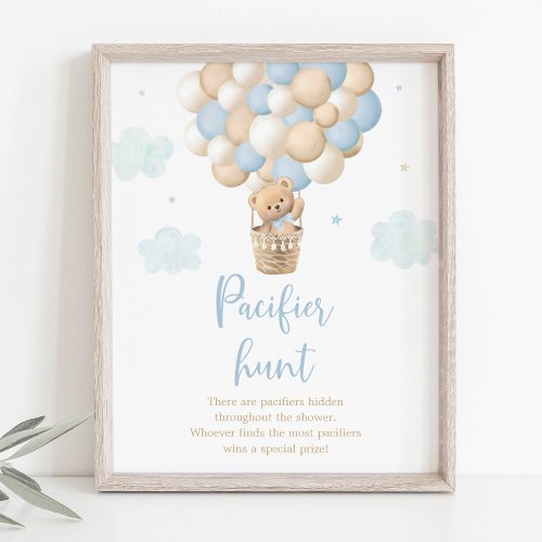 Blue Teddy Bear Balloon Pacifier Hunt Game Poster