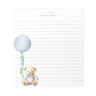 Blue Teddy Bear Balloon Personalized Notepad
