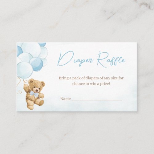 Blue Teddy Bear Balloons Baby Shower Diaper Raffle Enclosure Card