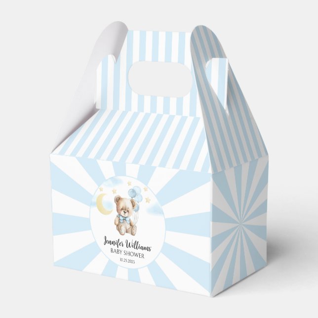 Blue teddy bear balloons baby shower favor boxes (Front Side)