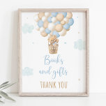Blue Teddy Bear Balloons Baby Shower Gifts Sign<br><div class="desc">This design features an adorable bear with balloons and watercolor clouds.</div>