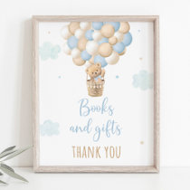 Blue Teddy Bear Balloons Baby Shower Gifts Sign