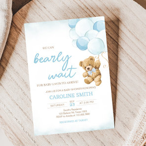Blue Teddy Bear Balloons Baby Shower  Invitation