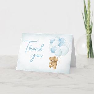 Blue Teddy Bear Balloons Baby Shower  Letterpress Thank You Card
