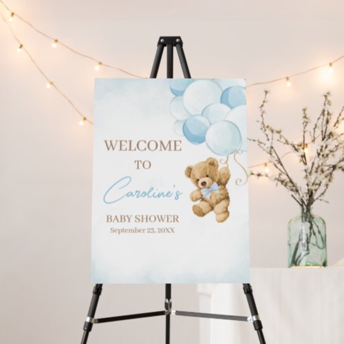 Blue Teddy Bear Balloons Baby Shower Welcome Sign
