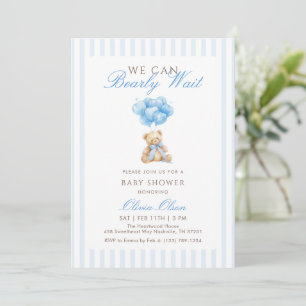 Blue Teddy Bear Balloons Beary Wait Baby Shower Invitation
