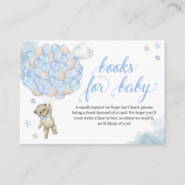 Blue Teddy Bear Balloons Books for Baby Enclosure Card (Front)