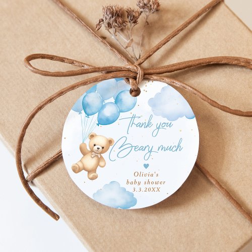 Blue teddy bear balloons Thank you beary much Favor Tags