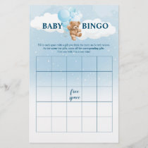 Blue Teddy Bear BINGO Baby Shower Games Flyer