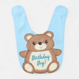 Blue Teddy Bear Birthday Party Birthday Boy Baby Bib