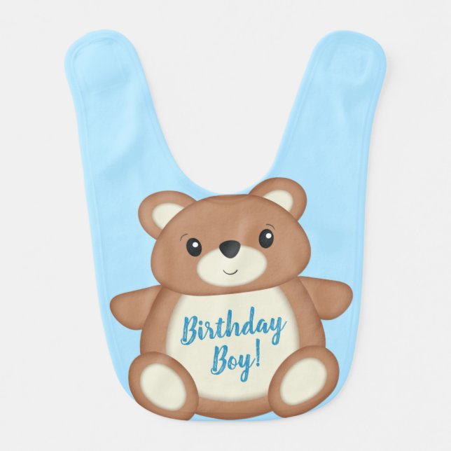 Blue Teddy Bear Birthday Party Birthday Boy Baby Bib (Front)