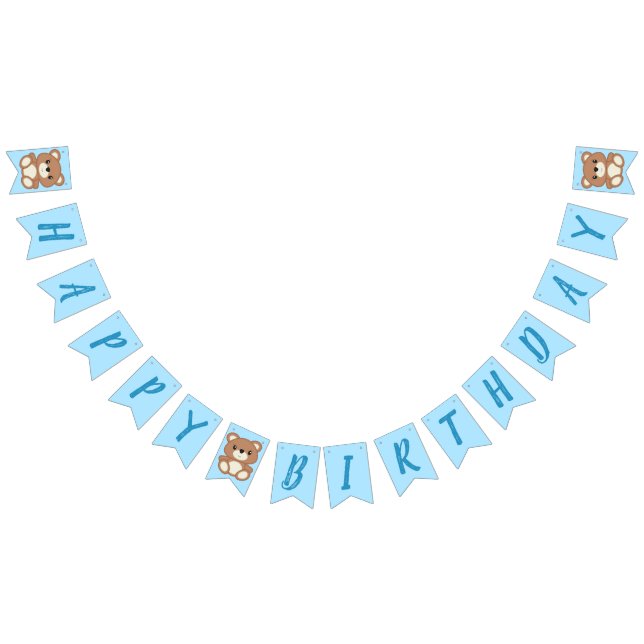 Blue Teddy Bear Birthday Party Bunting Flags (All)