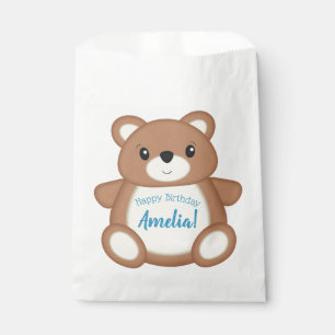 Blue Teddy Bear Birthday Party Favor Bag