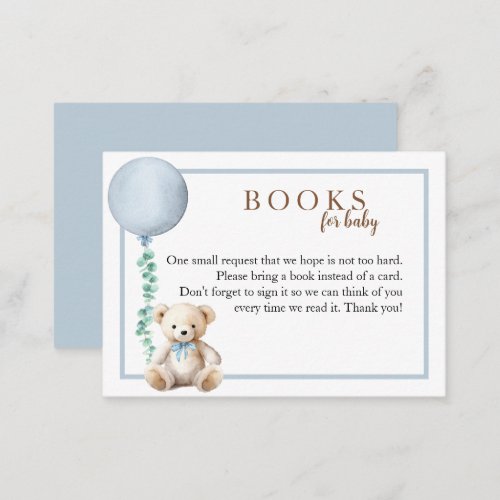 Blue Teddy Bear Books For Baby Boy Baby Shower Enclosure Card
